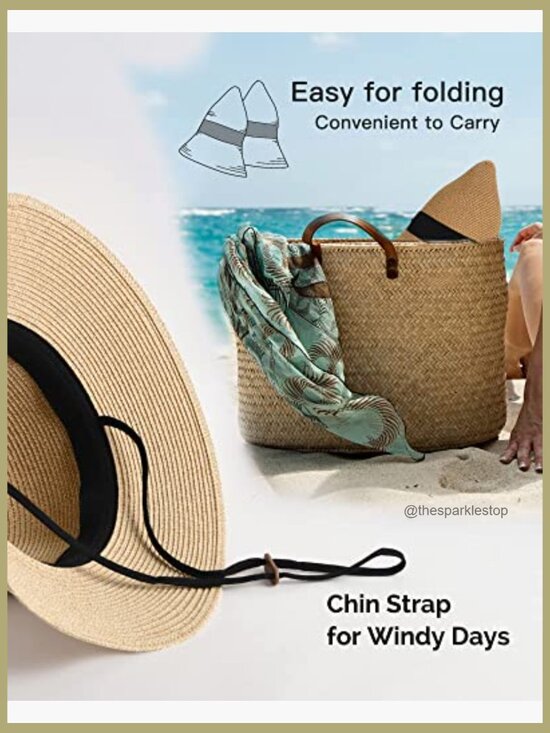 Paper Straw Sun Hat UPF 80+ Foldable Travel Beach UV Protection main image 6